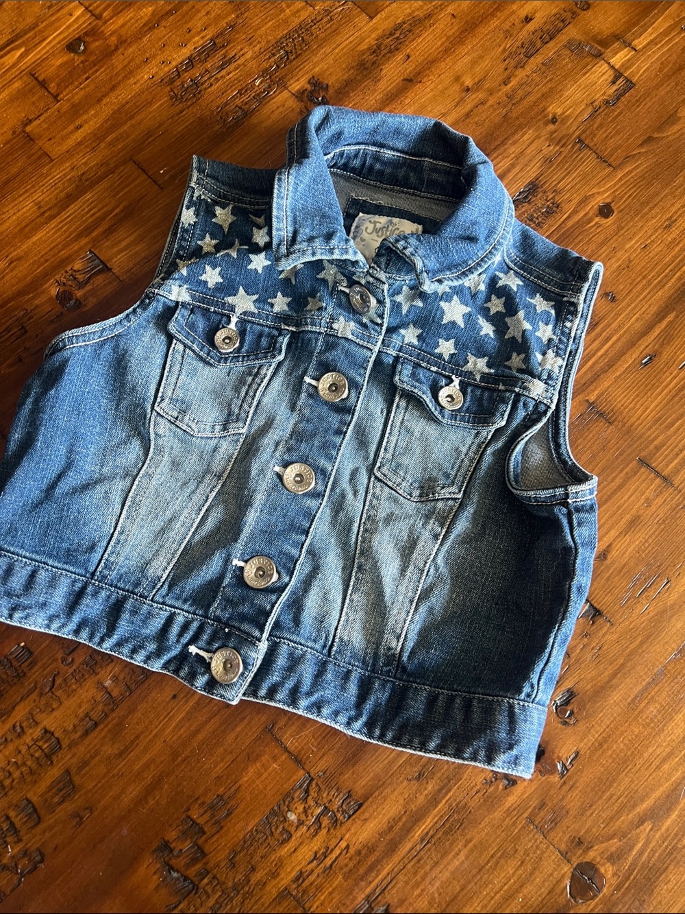 4th of July Justice Jean denim Vest Jacket Glitter Stars Girls 12
